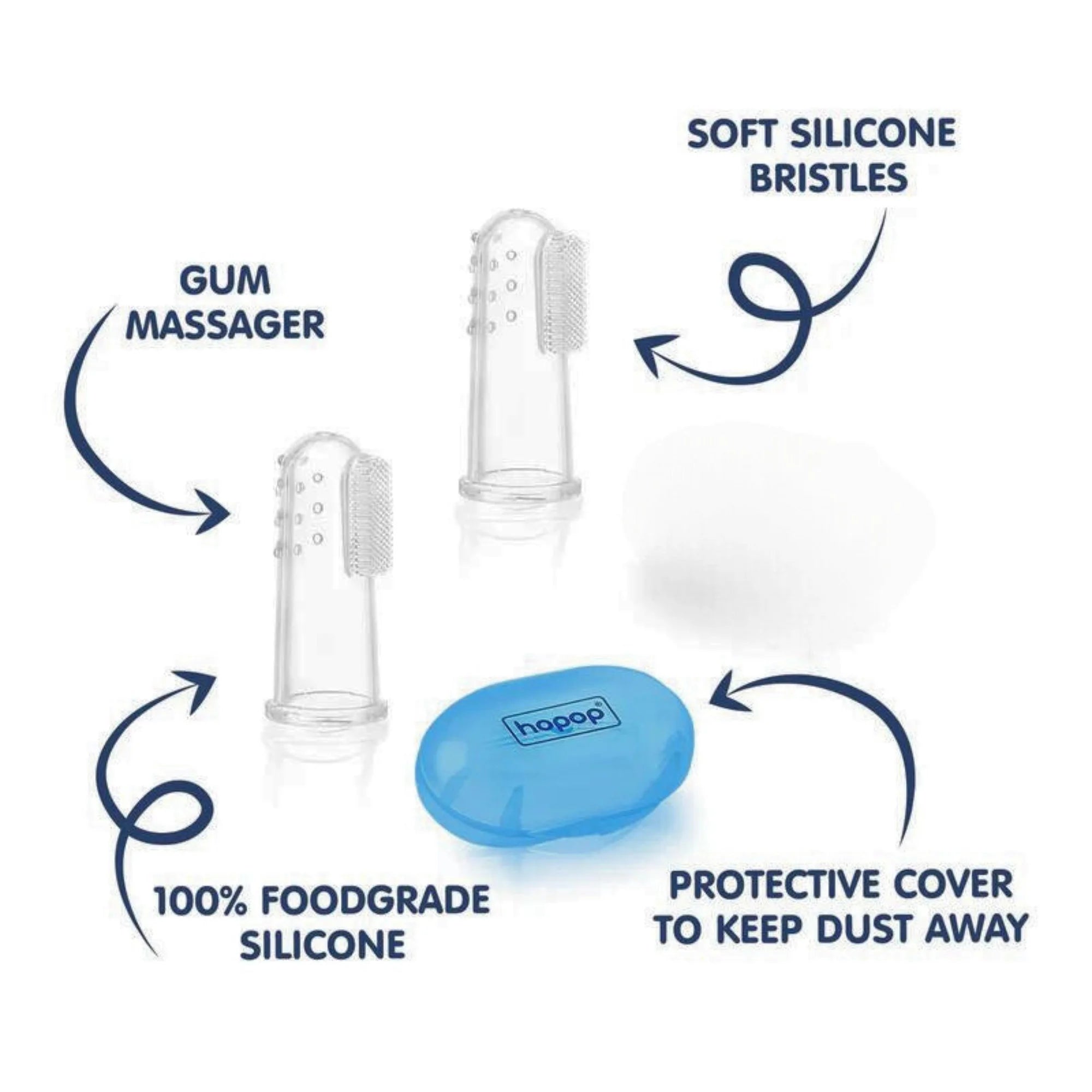 Hopop Baby Finger Brush With Case - Blue