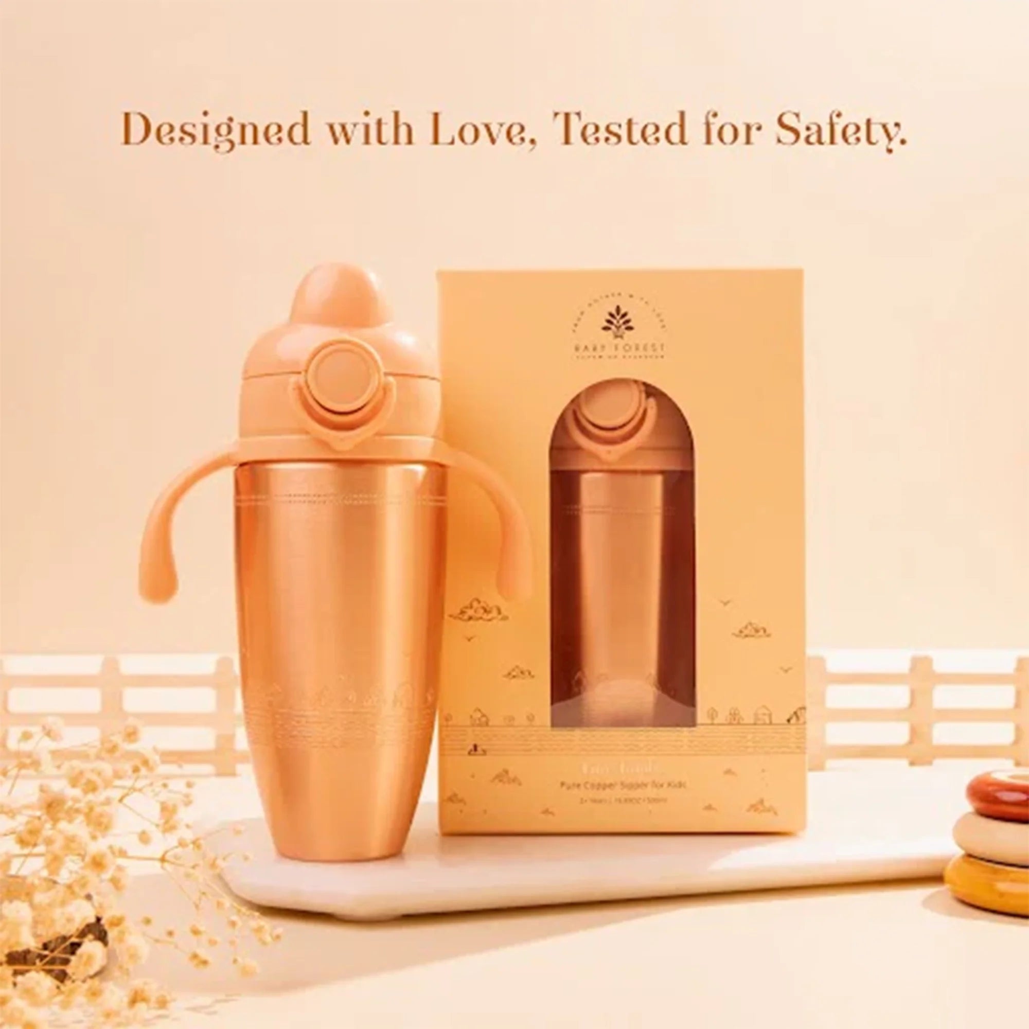 Baby Forest Tiny Tamba Pure Copper Sipper for Kids - Soft Silicone Straw - 500ml