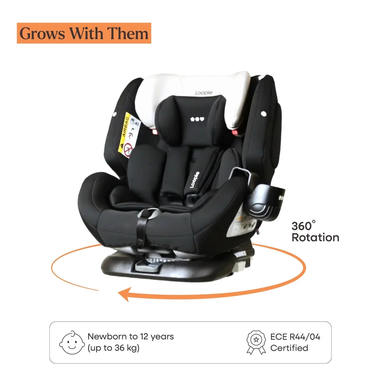 Loopie Lap Baby Car Seat - Black Charcoal