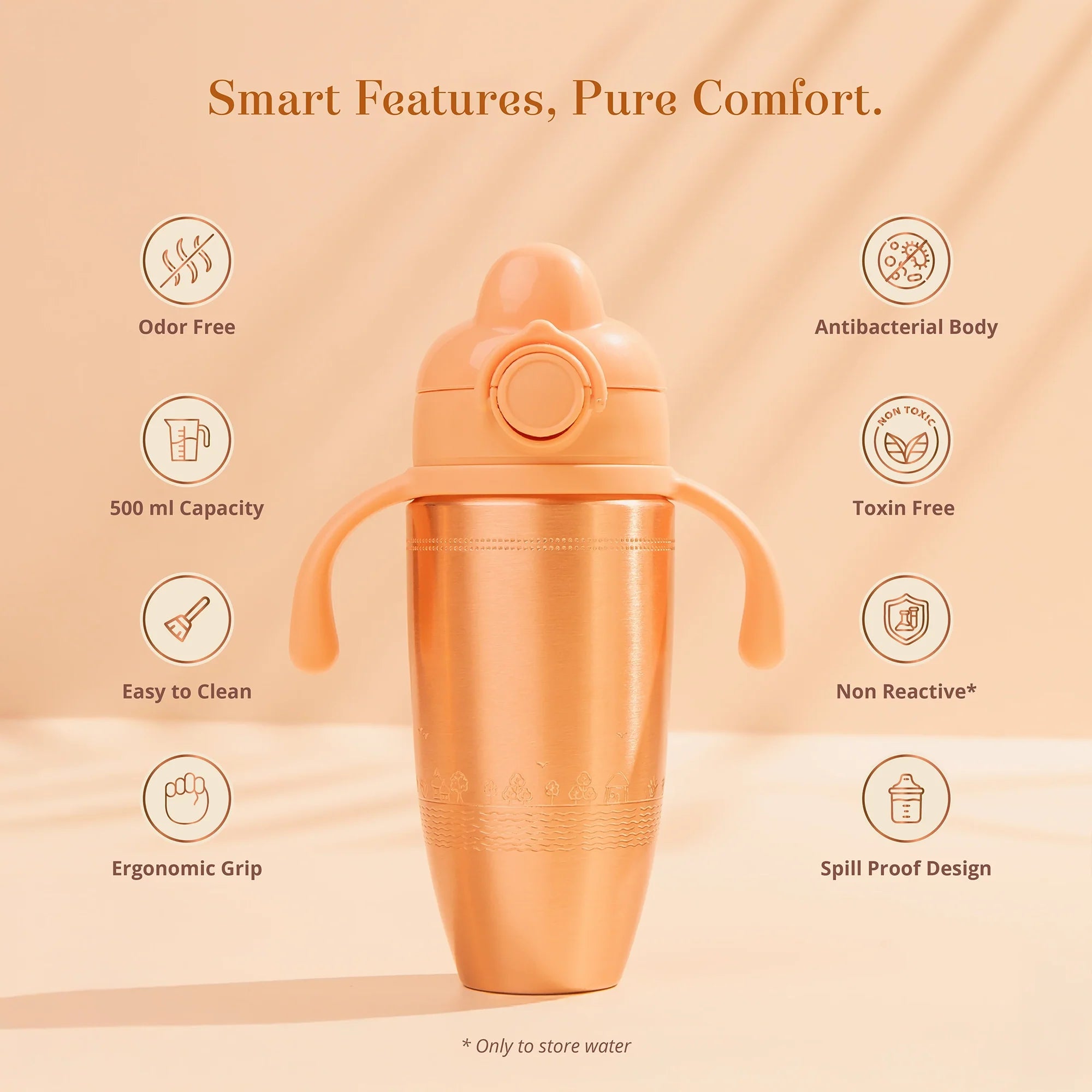 Baby Forest Tiny Tamba Pure Copper Sipper for Kids - Soft Silicone Straw - 500ml