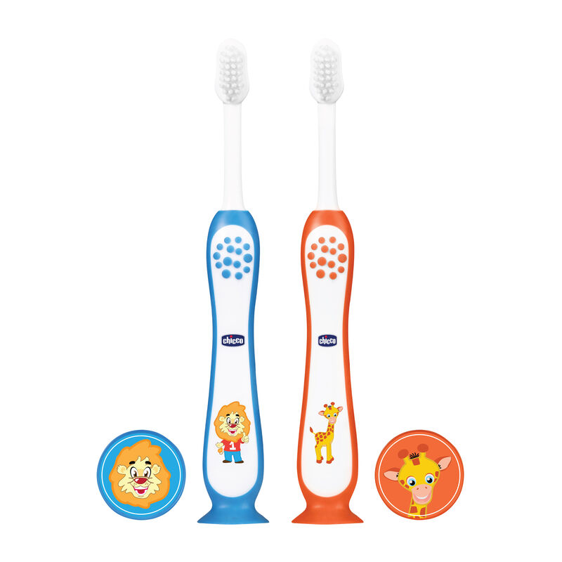 Chicco Toothbrush Set - Blue + Orange - 3Y to 8Y