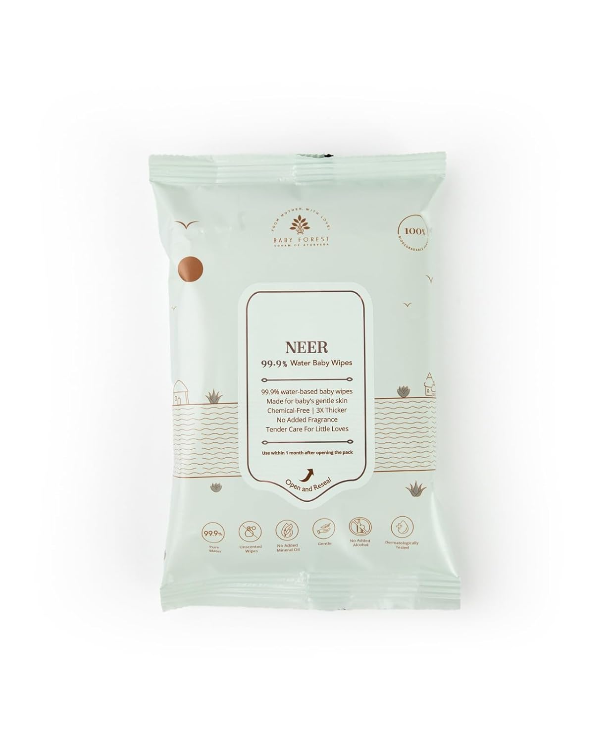 Baby Forest Neer 99.9% Water Baby Wipes Travel Size - 10pcs