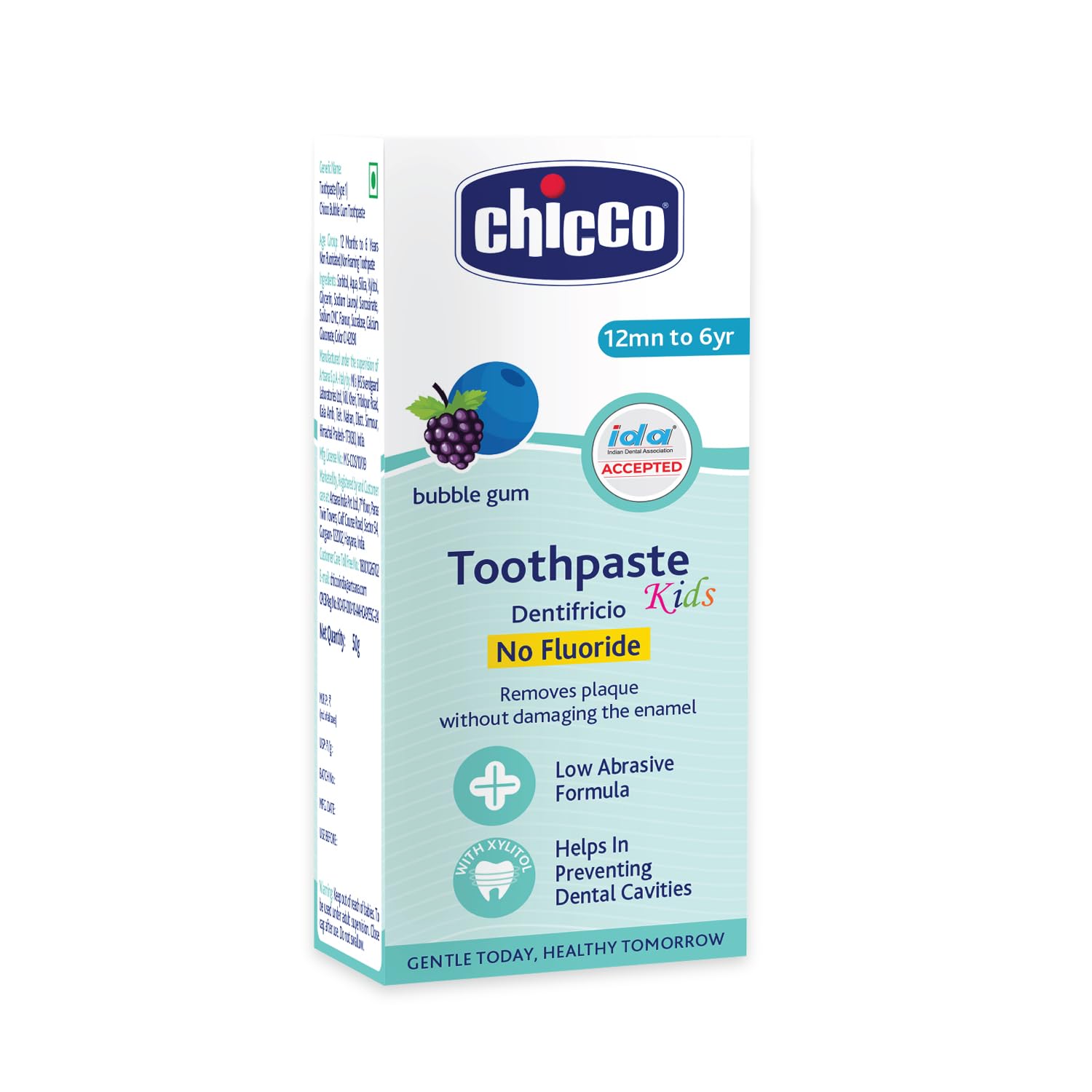 Chicco Tooth Paste Bubble Gum No Fluoride - 12M to 6Y - 50g