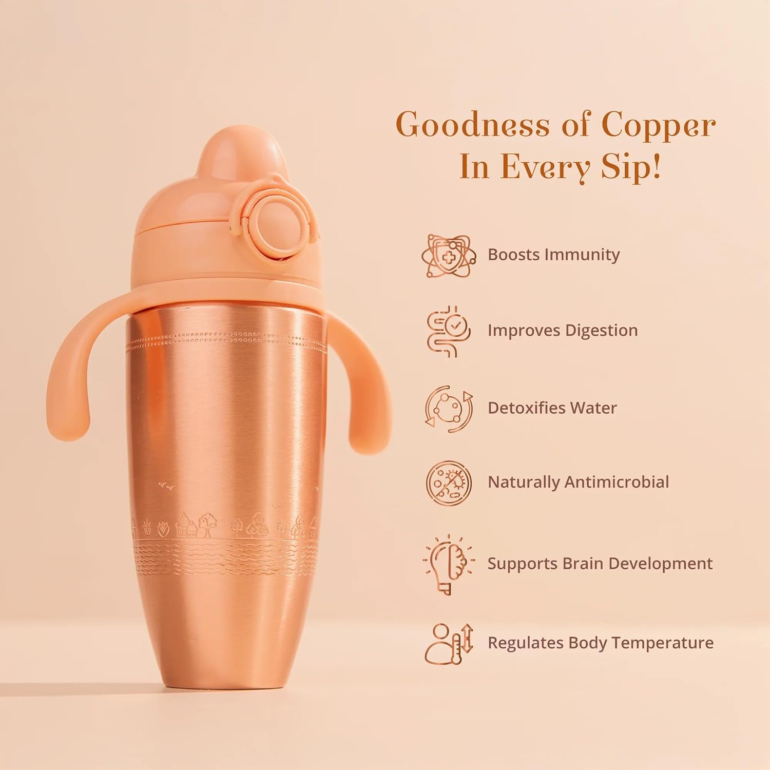 Baby Forest Tiny Tamba Pure Copper Sipper for Kids - Soft Silicone Teat - 500ml