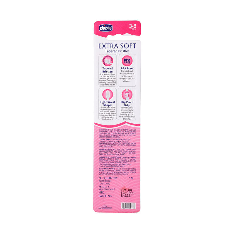 Chicco Toothbrush - Pink - 3Y to 8Y