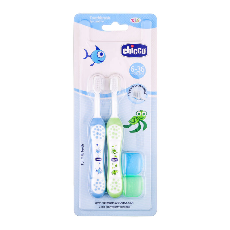Chicco Toothbrush Set - Blue + Green - 6M to 36M