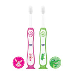 Chicco Toothbrush Set - Pink + Green - 3Y to 8Y