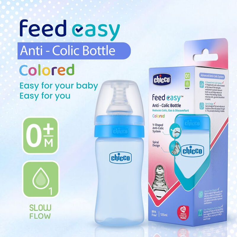 Chicco Feed Easy Blue Colored Narrow Neck Feeding Bottle (125ml)