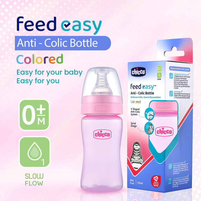 Chicco Feed Easy Pink Colored Narrow Neck Feeding Bottle (125 ml)