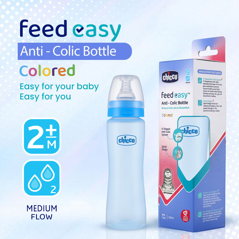 Chicco Feed Easy Blue Colored Narrow Neck Feeding Bottle (250ml)