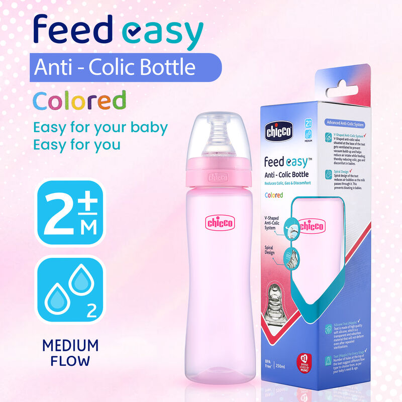 Chicco Feed Easy Pink Colored Narrow Neck Feeding Bottle (250ml)