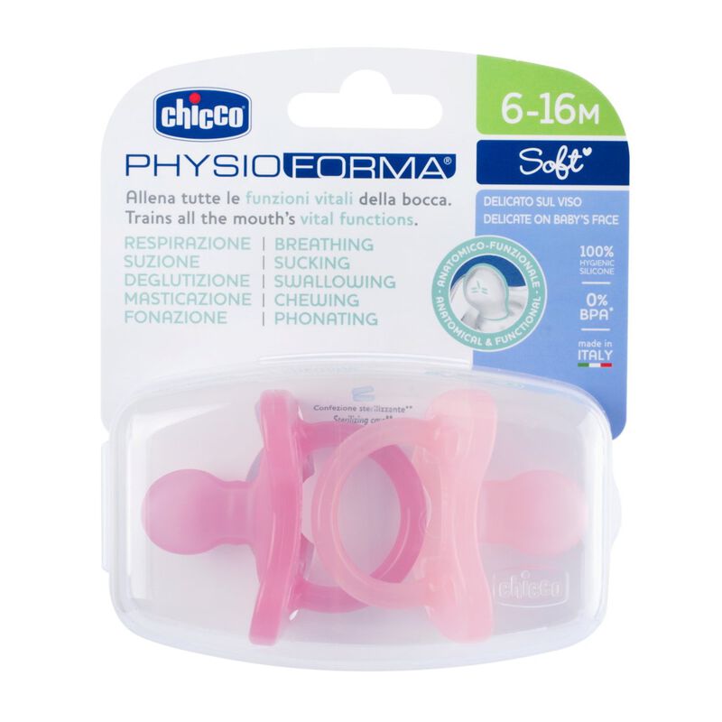Chicco PhysioForma Soother Soft Pink (6-16 Months) (2 Pcs)