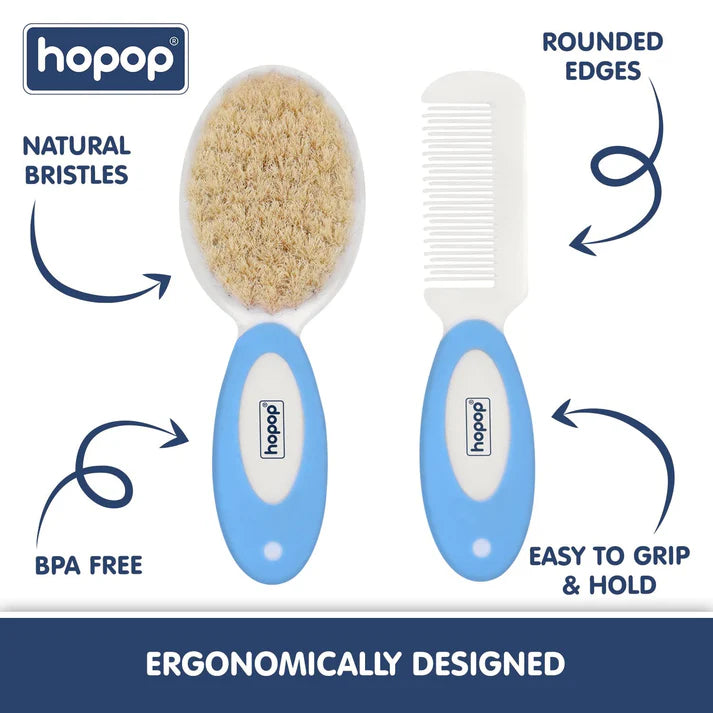 Hopop Baby Hair Brush & Comb Set - Blue