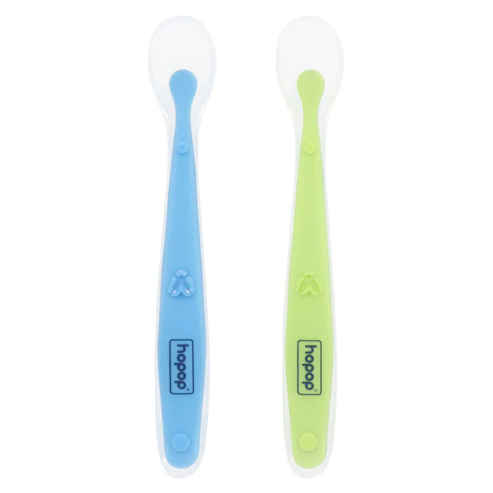 Hopop Soft Tip Silicone Feeding Spoons - Blue & Green