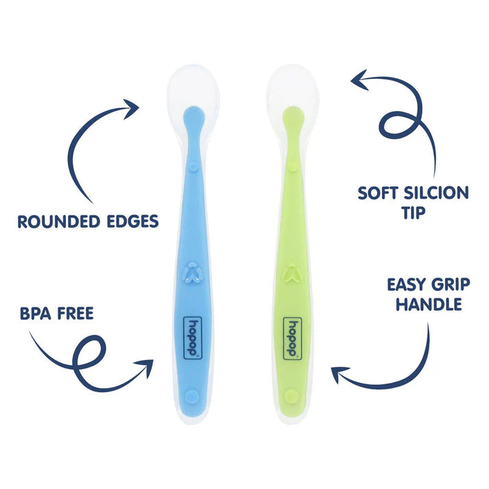 Hopop Soft Tip Silicone Feeding Spoons - Blue & Green