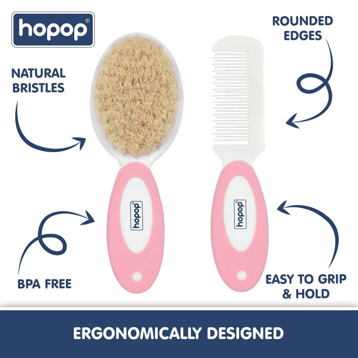 Hopop Baby Hair Brush & Comb Set - Pink