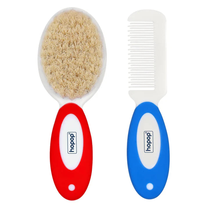 Hopop Baby Hair Brush & Comb Set - Red & Blue