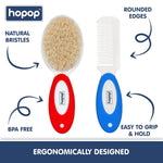 Hopop Baby Hair Brush & Comb Set - Red & Blue