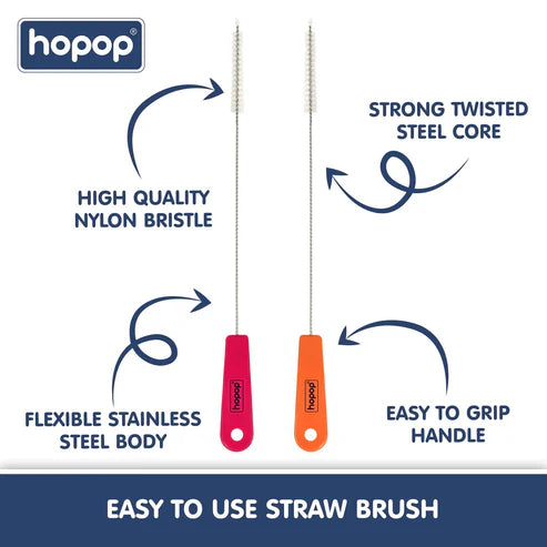 Hopop Easy Straw Cleaning Brush - Pink & Orange