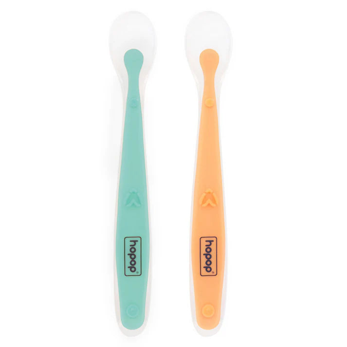 Hopop Soft Tip Silicone Feeding Spoons - Green & Orange