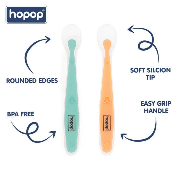 Hopop Soft Tip Silicone Feeding Spoons - Green & Orange