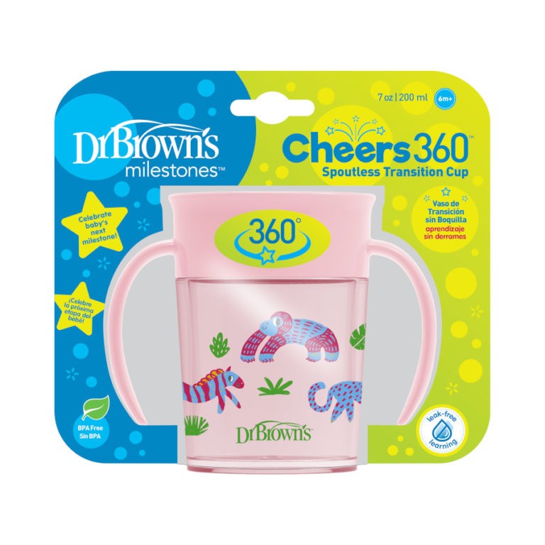 Dr Brown's Cheers 360 Spoutless Transition Sippy Cup with Handles, 7 oz, 6m+ (200 ML)