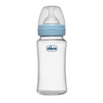 Chicco Well-Being Glass Feeding Bottle (240ml, Medium Flow) (Blue)