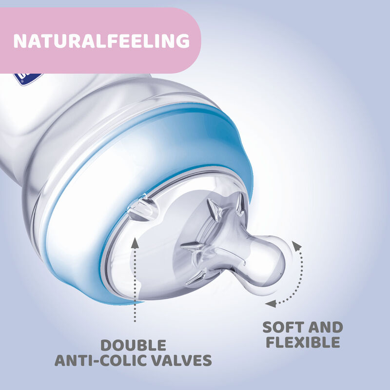 Chicco Natural Feeling Feeding Bottle (150ml, Slow) (Blue)