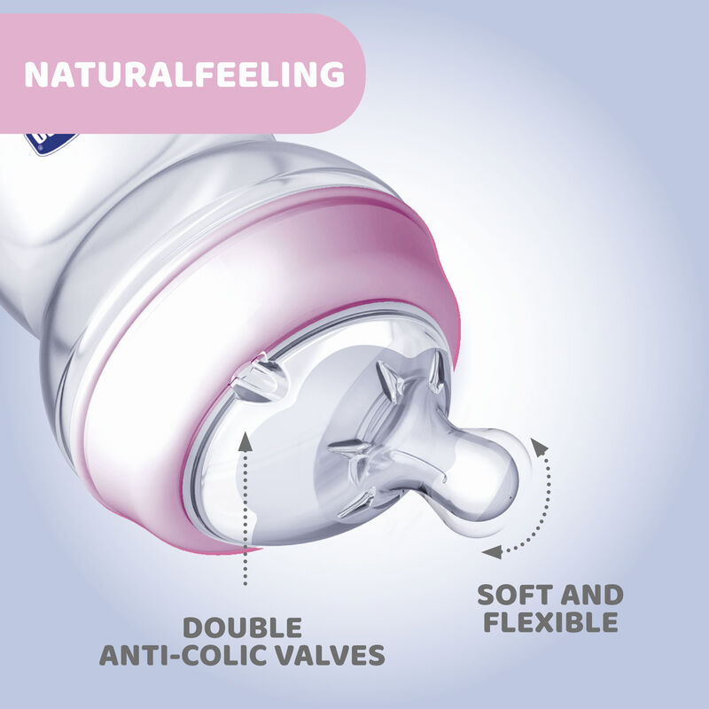 Chicco Natural Feeling Feeding Bottle (250ml, Slow) (Pink)