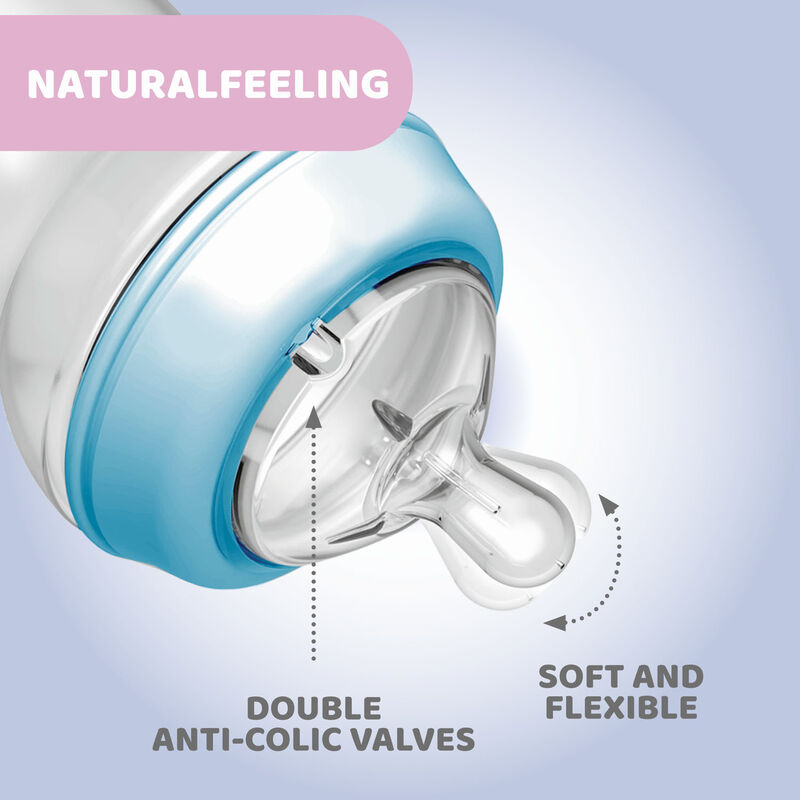 Chicco Natural Feeling Feeding Bottle (330ml, Slow) (Blue)