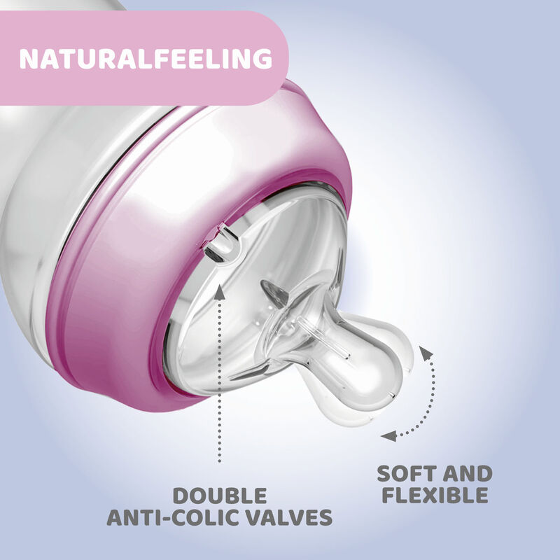 Chicco Natural Feeling Feeding Bottle (330ml, Slow) (Pink)