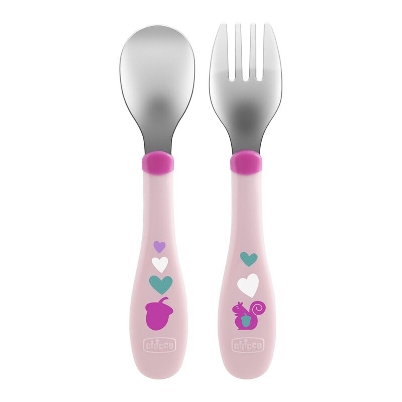 Chicco Metal Cutlery (18m+) (Pink)