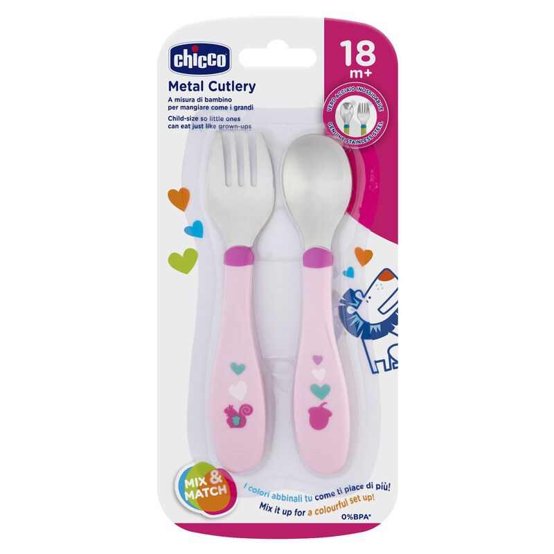 Chicco Metal Cutlery (18m+) (Pink)
