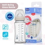Chicco Well-Being Glass Feeding Bottle (240ml, Medium Flow) (Neutral)
