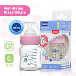 Chicco Well-Being Glass Feeding Bottle (120ml, Slow Flow) (Pink)