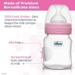 Chicco Well-Being Glass Feeding Bottle (120ml, Slow Flow) (Pink)